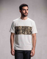 Premium Urban Texture Panel T-Shirt – White & Camo Style