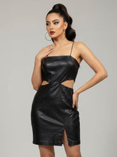 874 Women's Deep Neck Leather Party Dress | Elegant Fashion Pakistan -velnoor