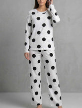 Premium Women’s White Polka Dot Pajama & T-Shirt Nightwear Set