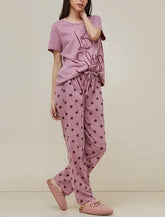 Premium Pink Color Star Print Sleepwear Pajama Set in for Women
