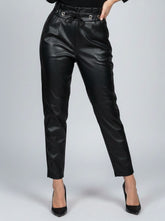 851 Black Women's Slim Fit Leather pant | Trendy Faux Leather Pants Pakistan - velnoor