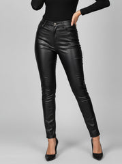 847 Black Women's Leather Performance Pants | Active Fit Faux Leather pant Pakistan - velnoor