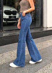 Baggy Jeans Mid Blue Wide Leg Denim Jeans For Women/Girls/Female Export Quality