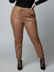 836 Women's Leather Elastic Waist Pants | Comfortable Faux Leather Trousers Pakistan - velnoor