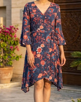 Imported Western mini dress linen mini dress No-2870 Velnoor Store