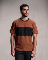 Premium Men's Waffle Knit Color Block T-Shirt - Rust & Black