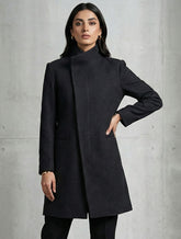 1599 Women's Long Coat with Inner Fleece | Soft Warm Winter Pakistan - velnoor
