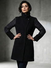 1602 Women's Long Coat Stretch Fabric | Comfortable Winter Wear Pakistan - velnoor