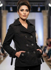 1700 Black Women's Long Coat with Inner Fleece | Soft Warm Winter Pakistan - velnoor
