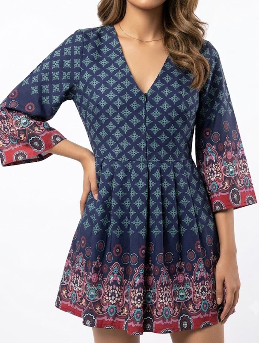 Western mini dress cotton mini dress No-1897 Velnoor Store