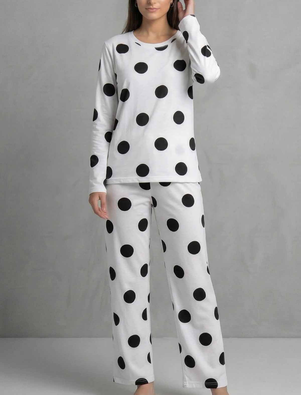 Premium Women’s White Polka Dot Pajama & T-Shirt Nightwear Set