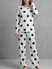 Premium Women’s White Polka Dot Pajama & T-Shirt Nightwear Set