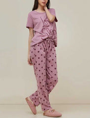 Premium Pink Color Star Print Sleepwear Pajama Set in for Women