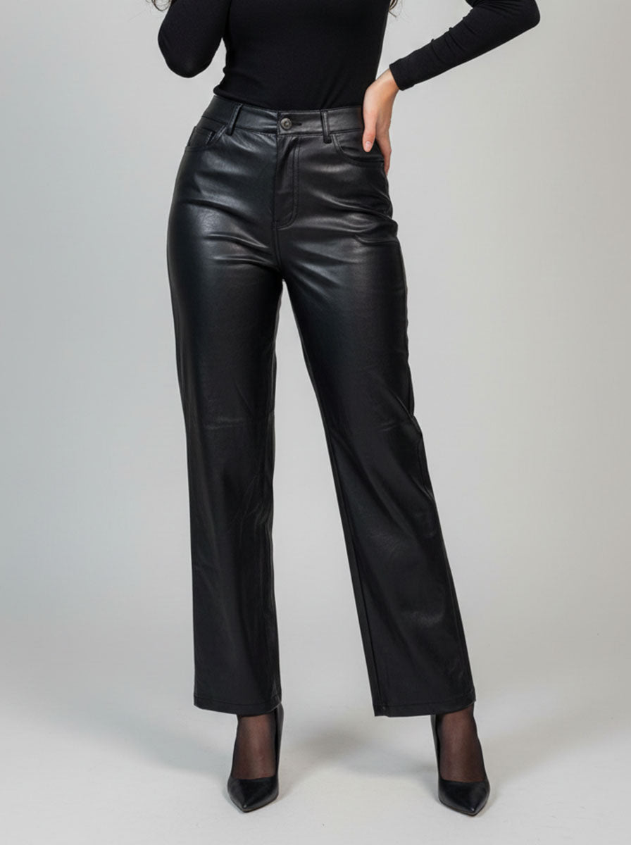 850 Black Women's High Waist Leather Pants | Stylish Faux Leather pant Pakistan - velnoor