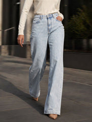 Fashion Baggy Jeans Ice Blue Wide Leg Denim Jeans  For Women/Girls/Female Export Quality
