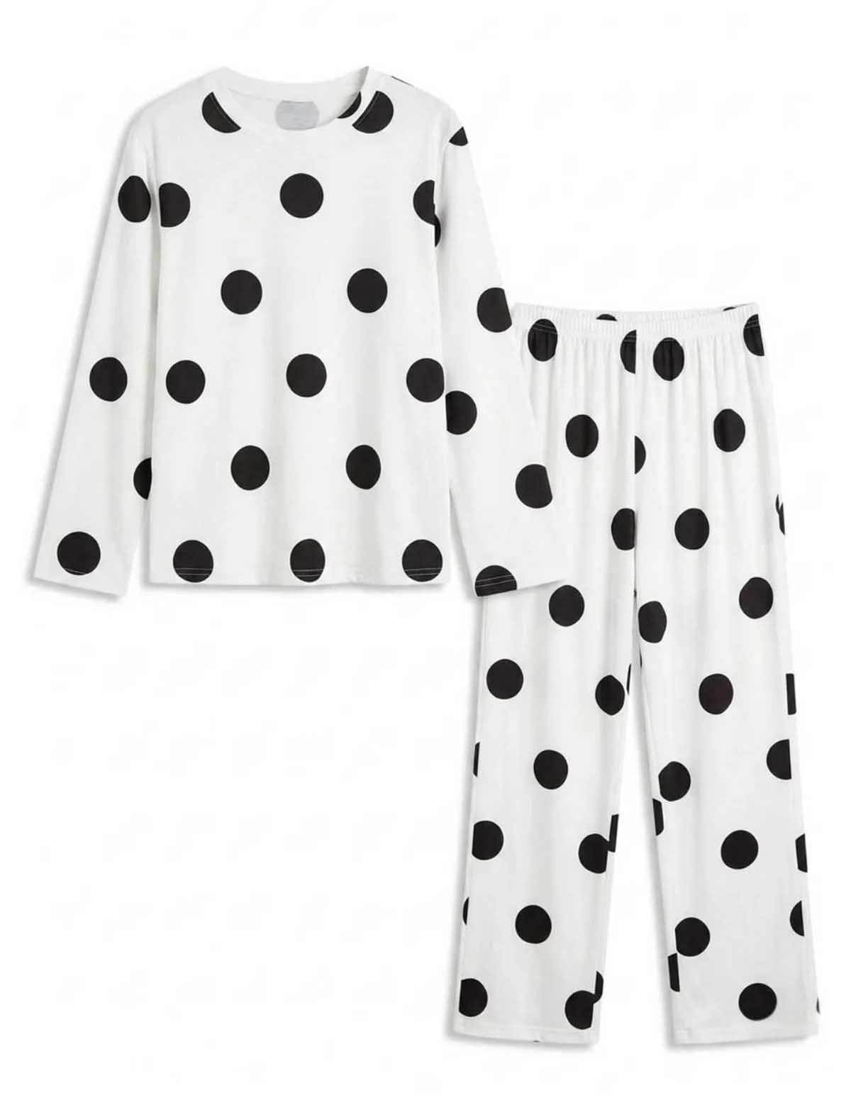 Premium Women’s White Polka Dot Pajama & T-Shirt Nightwear Set