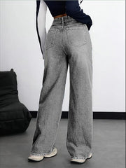 Charcoal Wide Leg Denim Jeans  For Women/Girls/Female Export Quality Fashion Baggy Jeans