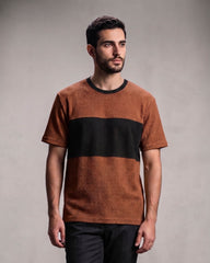 Premium Men's Waffle Knit Color Block T-Shirt - Rust & Black