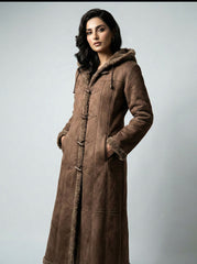 602 Dark Beige color Women's Long Coat Plush | Extra Soft Winter Pakistan - velnoor