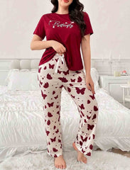 Premium Butterfly Printed Women’s Pajama & T-Shirt Night Suit Set