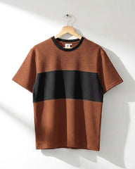 Premium Men's Waffle Knit Color Block T-Shirt - Rust & Black