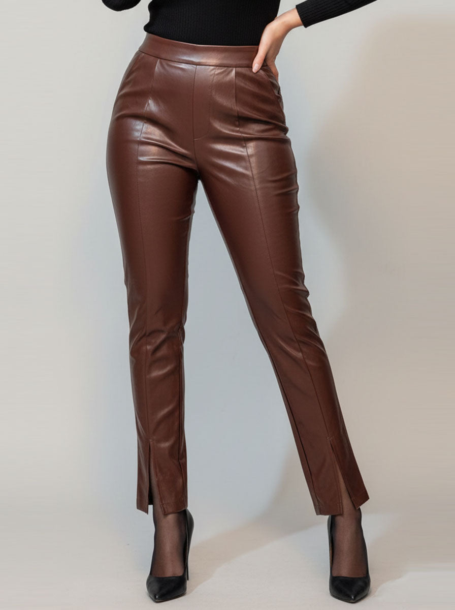 834  Women's Leather Stretch Fit Pants | Flexible Faux Leather Trousers Pakistan - velnoor
