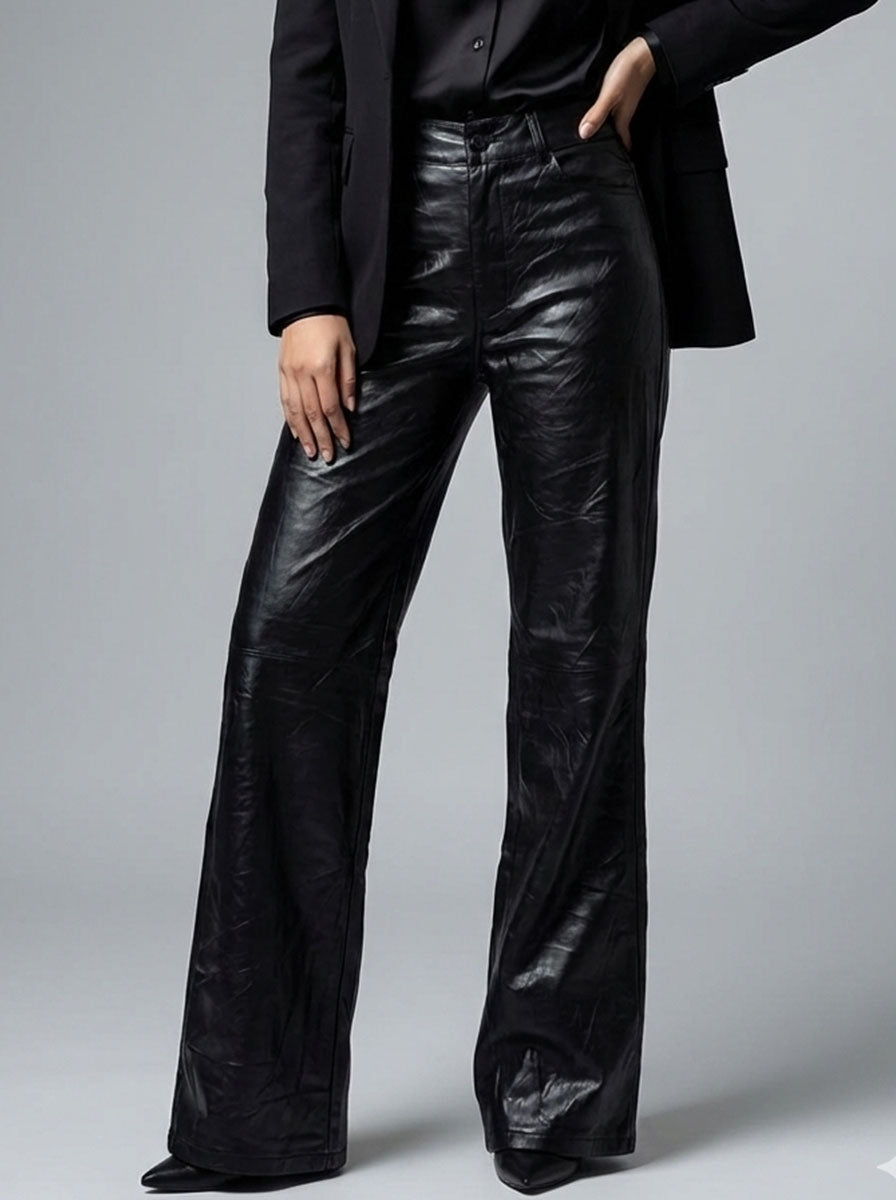 826 Women's black baggy  Pants | Comfortable Faux Leather Trousers Pakistan - velnoor