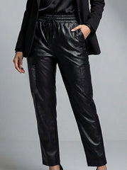 825  Women's Straight Fit Leather Trousers | Chic Faux Leather Pants Pakistan - velnoor