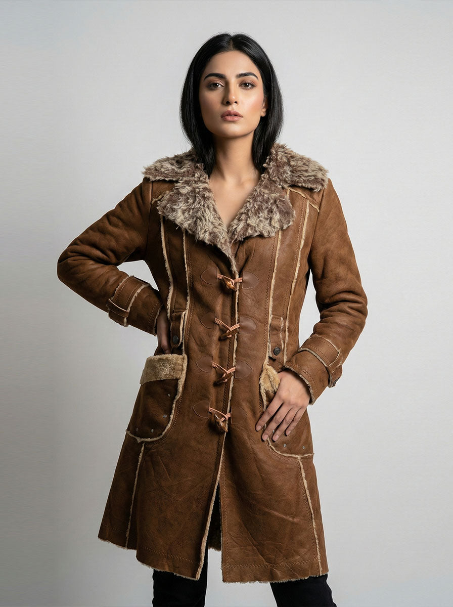 603 Women's Long Coat Plush  | Extra Soft Winter Pakistan - velnoor