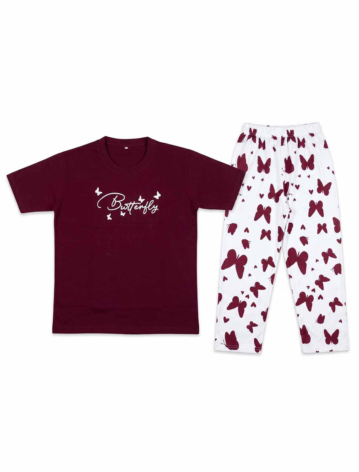 Premium Butterfly Printed Women’s Pajama & T-Shirt Night Suit Set