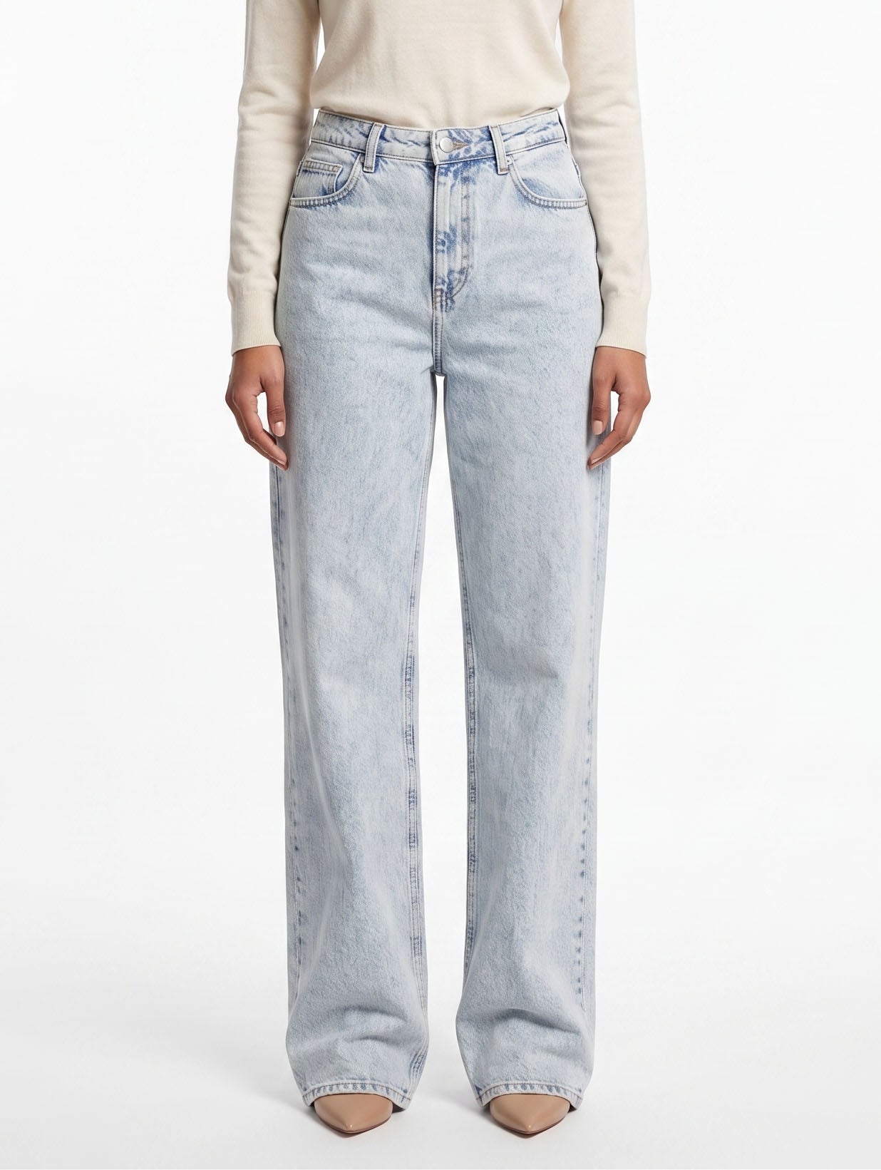 Fashion Baggy Jeans Ice Blue Wide Leg Denim Jeans  For Women/Girls/Female Export Quality