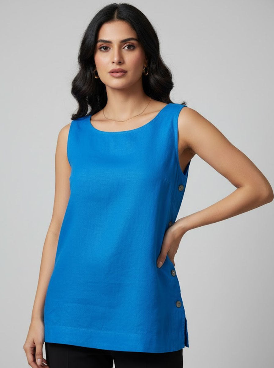 Pure Linen Sleeveless Top 107 - Premium Quality. Elegant, Breathable, Comfortable Fit.