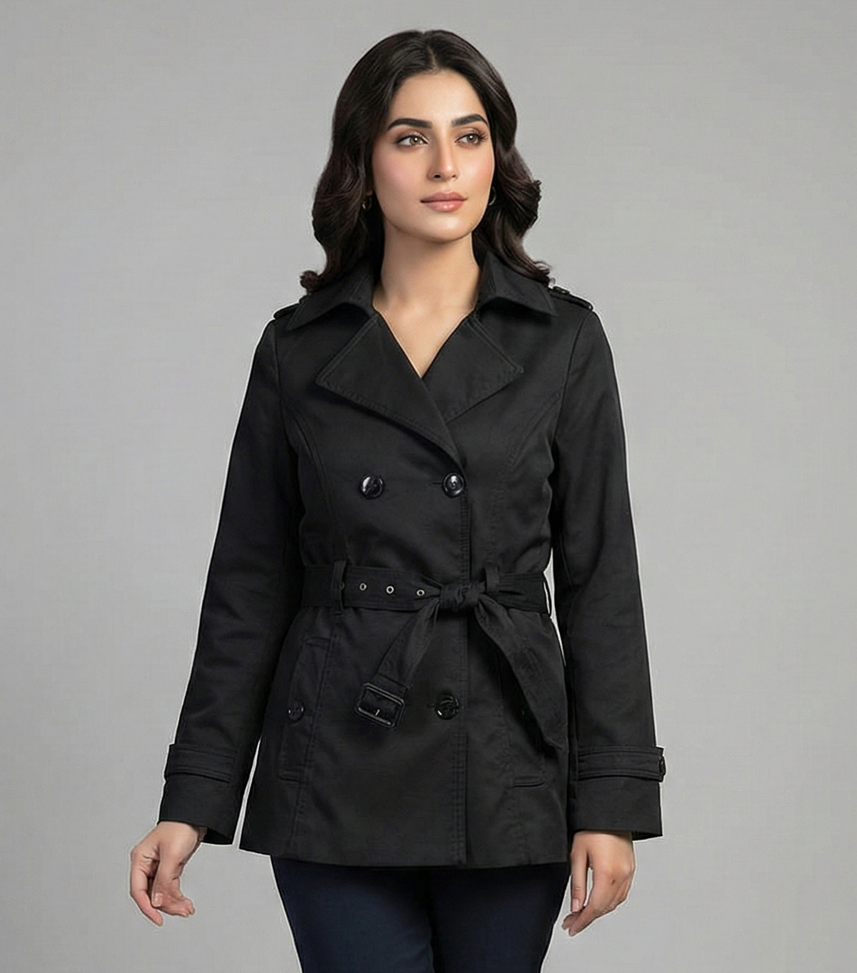 1615 black Women's Long Coat | Premium Winter Outerwear Pakistan - velnoor