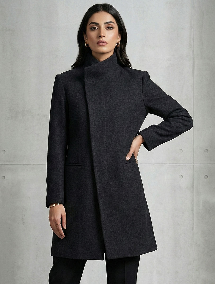 1599 Women's Long Coat with Inner Fleece | Soft Warm Winter Pakistan - velnoor