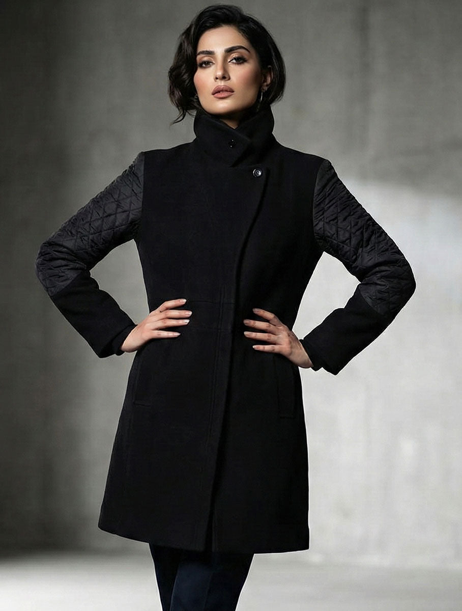 1602 Women's Long Coat Stretch Fabric | Comfortable Winter Wear Pakistan - velnoor