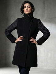 1602 Women's Long Coat Stretch Fabric | Comfortable Winter Wear Pakistan - velnoor