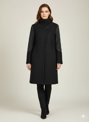 1620 black Women's Long Coat | Premium Winter Outerwear Pakistan - velnoor