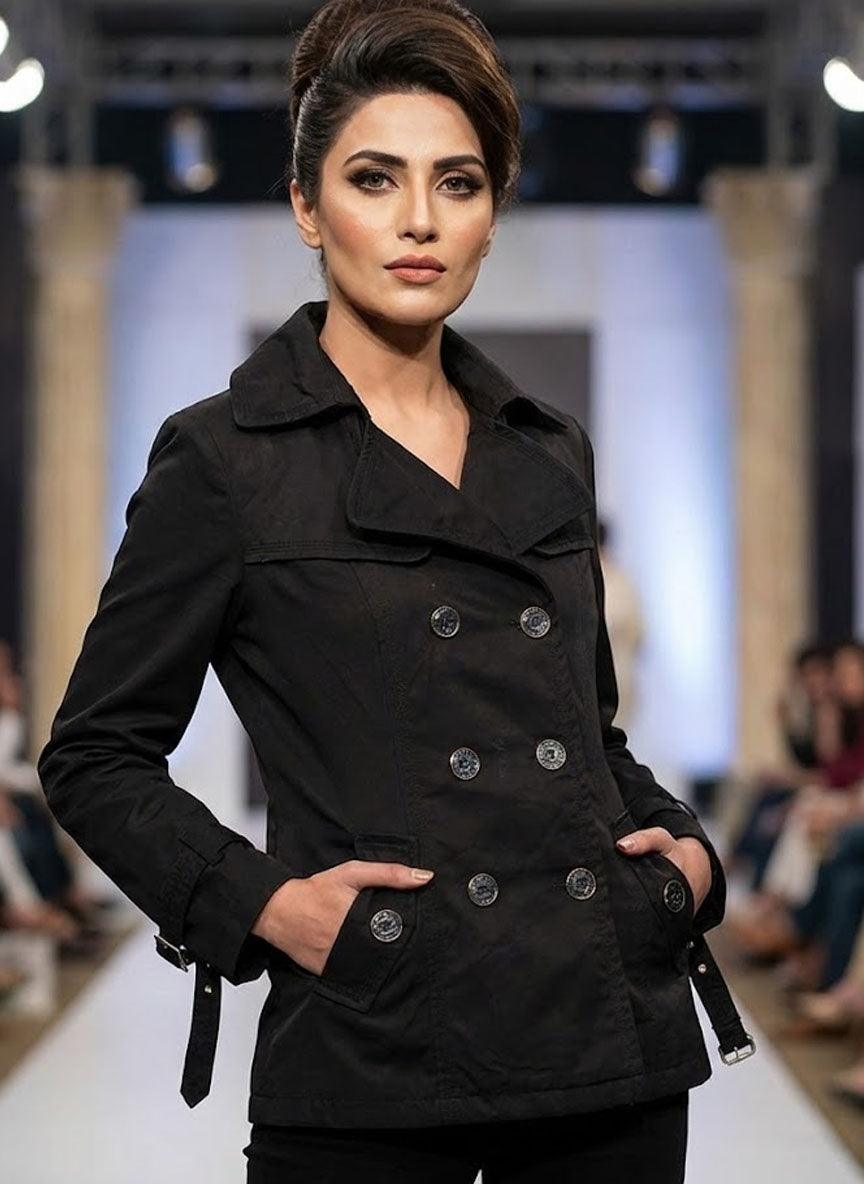 1700 Black Women's Long Coat with Inner Fleece | Soft Warm Winter Pakistan - velnoor