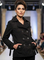 1700 Black Women's Long Coat with Inner Fleece | Soft Warm Winter Pakistan - velnoor