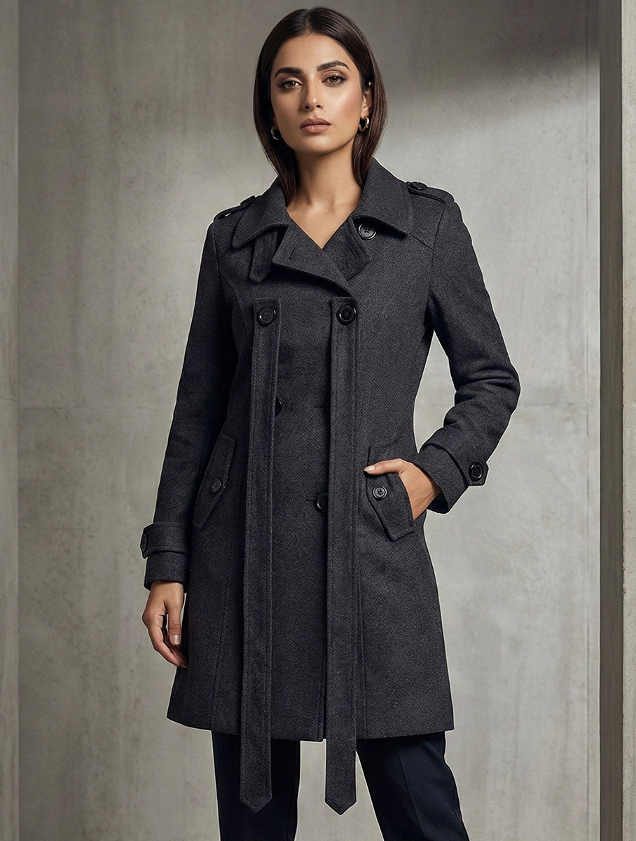 1579 Women's High Collar Long Coat | Stylish Winter Outerwear Pakistan - velnoor