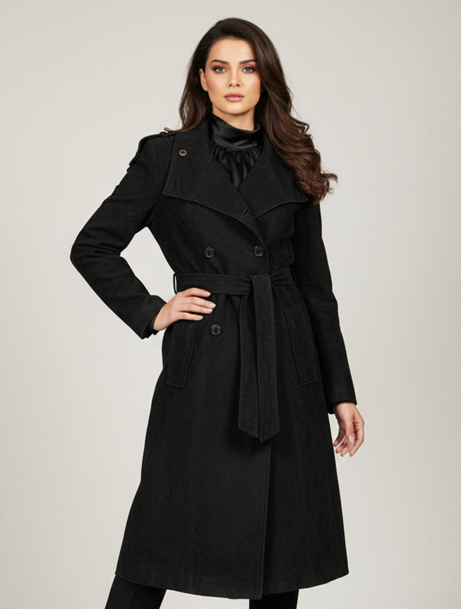 1683   Women's Long Trench Coat | Chic Winter Outerwear Pakistan - velnoor