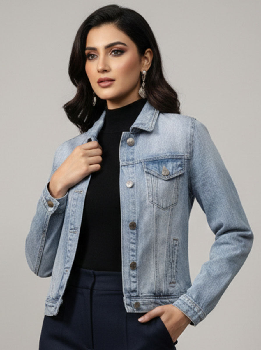 1149 Girls Casual Denim Jacket – Modern Winter Style Pakistan | Velnoor