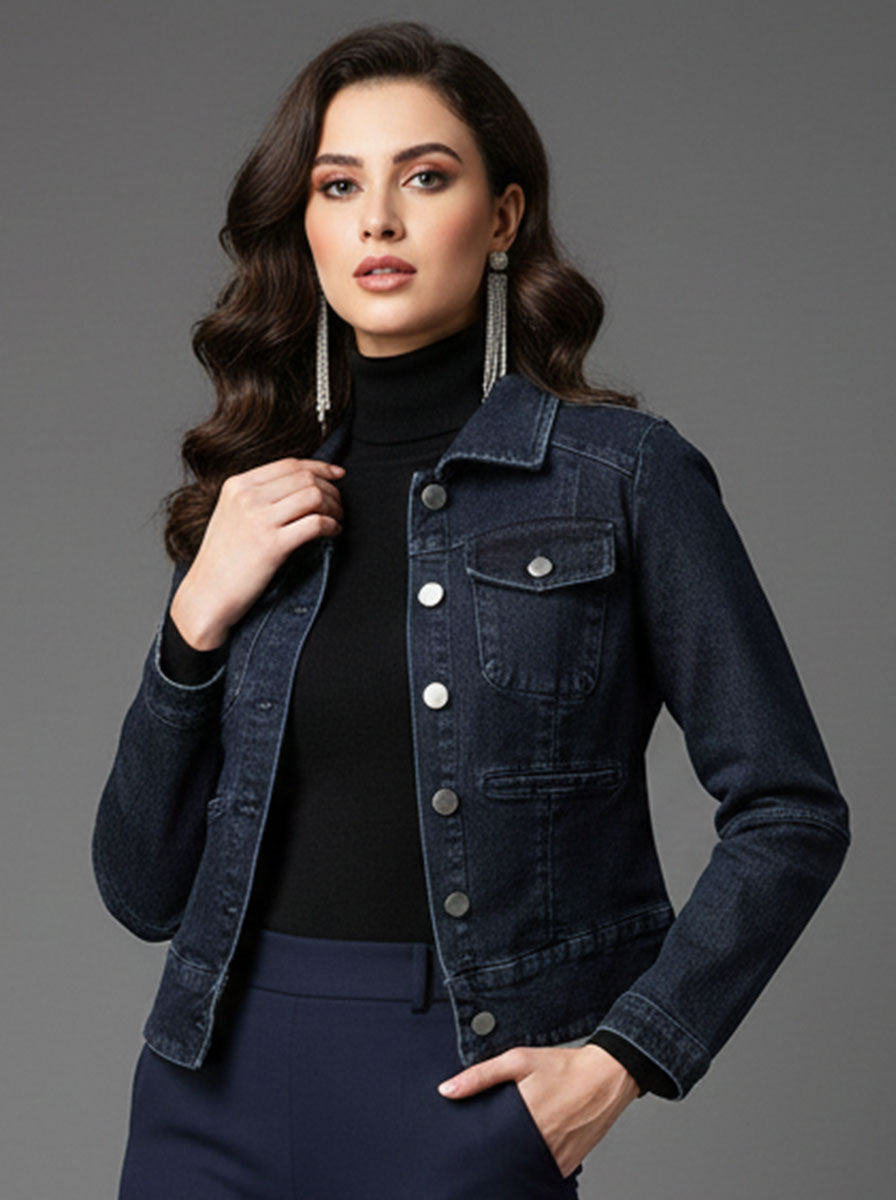 1120 Trendy Cropped Denim Jacket for Teen Girls Pakistan | Velnoor