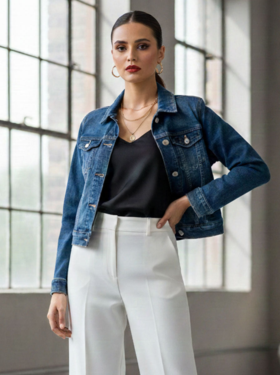 1106 Classic Blue Denim Jacket for Girls Pakistan | Velnoor